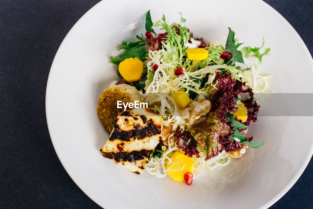 High angle view of food in plate