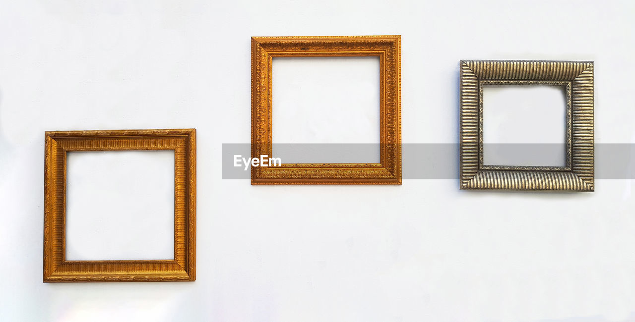 picture frame, frame, wall - building feature, indoors, copy space, painting, white background, creativity, art museum, no people, paint, rectangle, museum, studio shot, craft, shape, pattern, architecture, white, cut out, gold, painted image, art, arts culture and entertainment