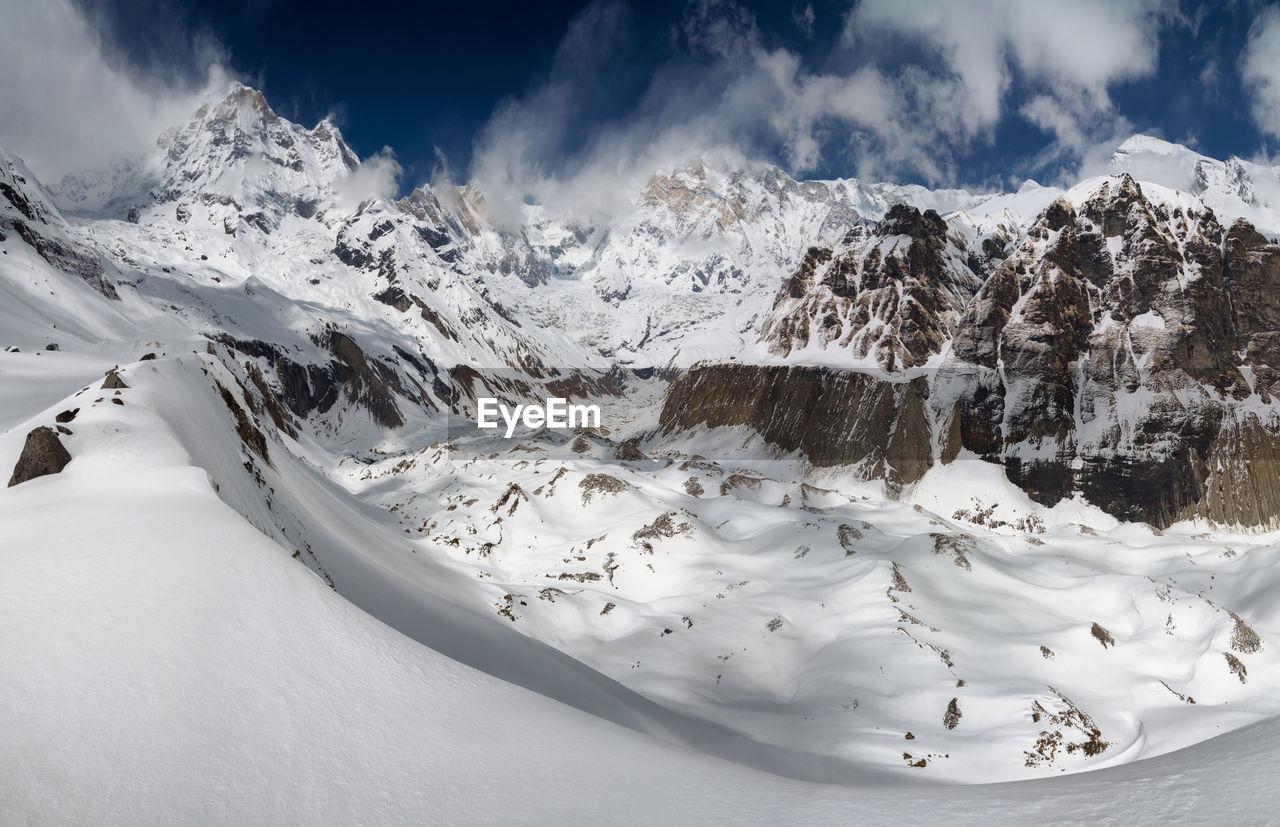 Scenic view of snowcapped mountains against sky