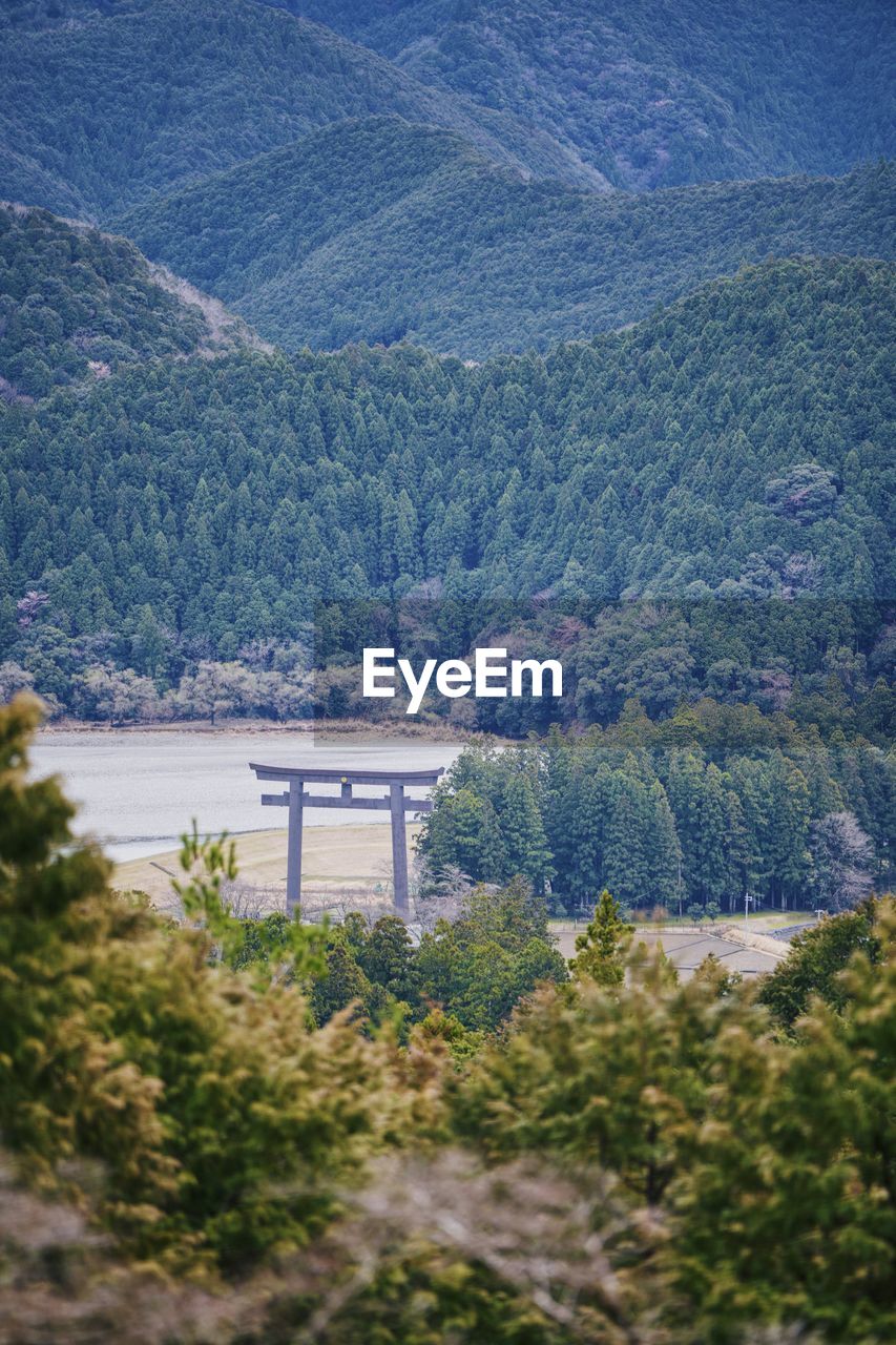 high angle view of river amidst mountains