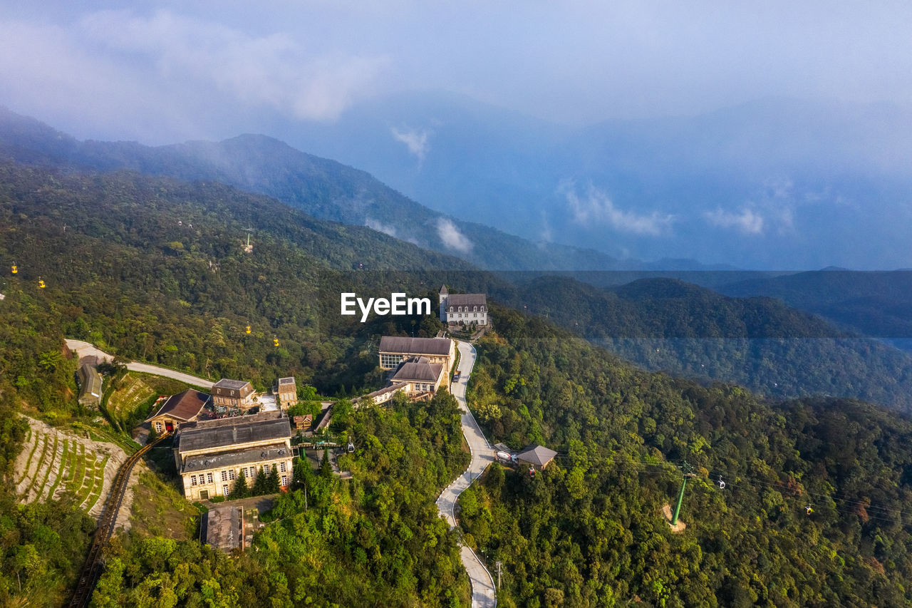 HIGH ANGLE VIEW OF TREES AND MOUNTAINS