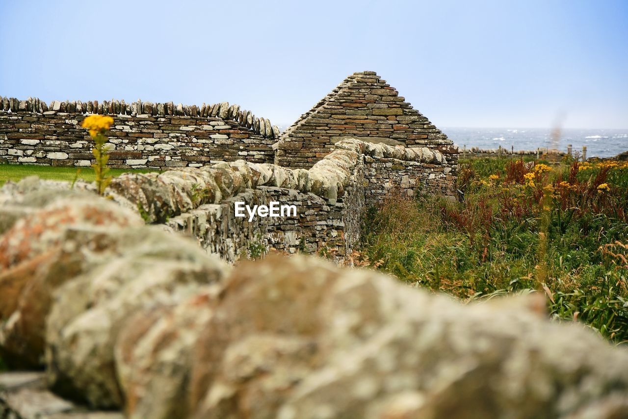 Surface level of castle against sky