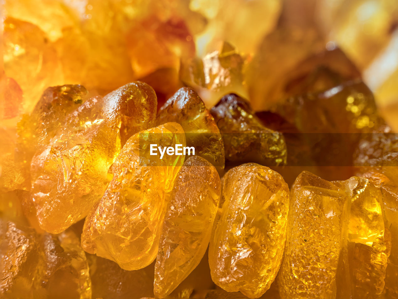 Extreme closeup of amber necklace stones