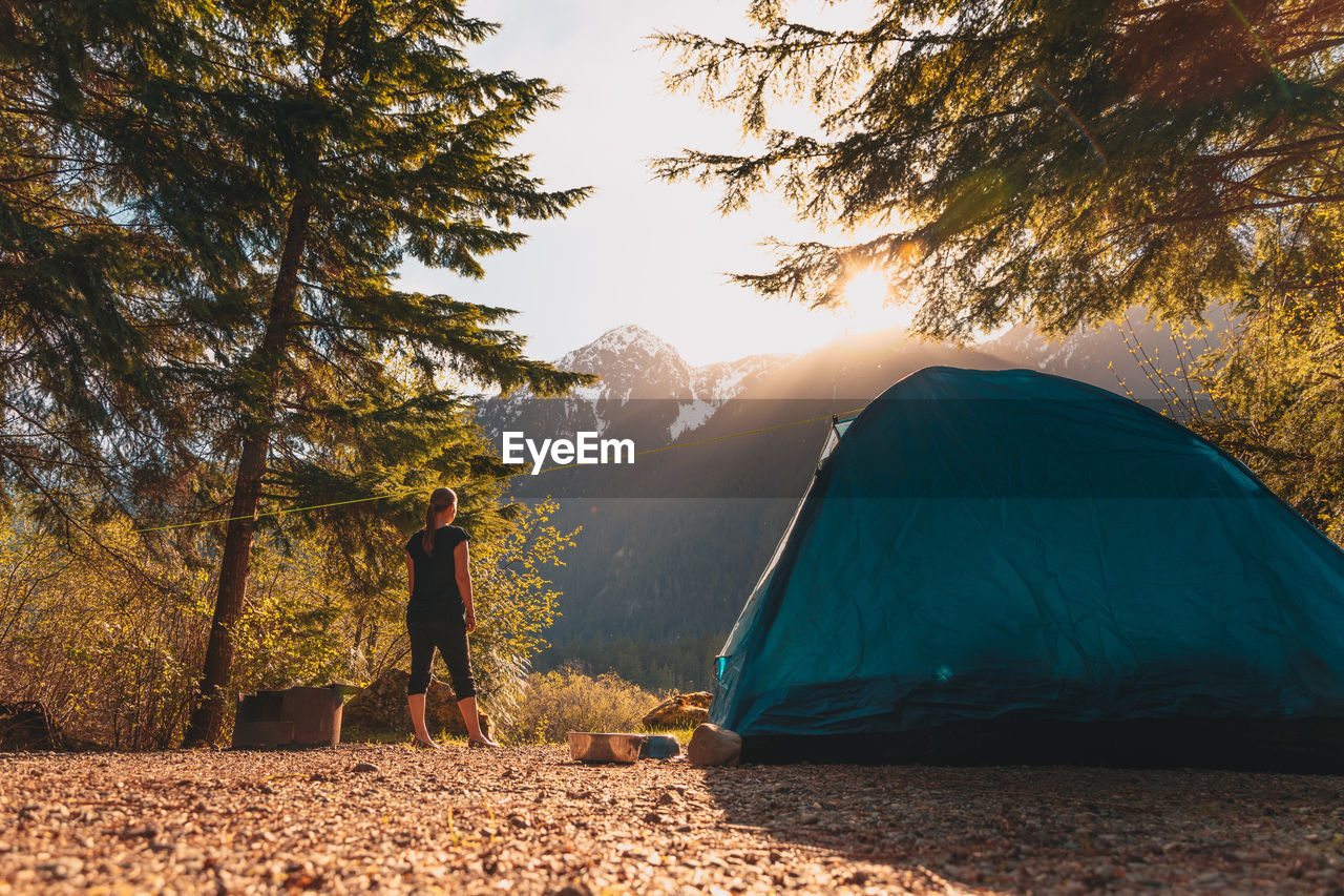 View of tent on mountain against sky