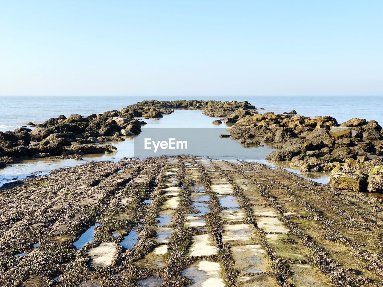 Scenic view of sea against clear sky