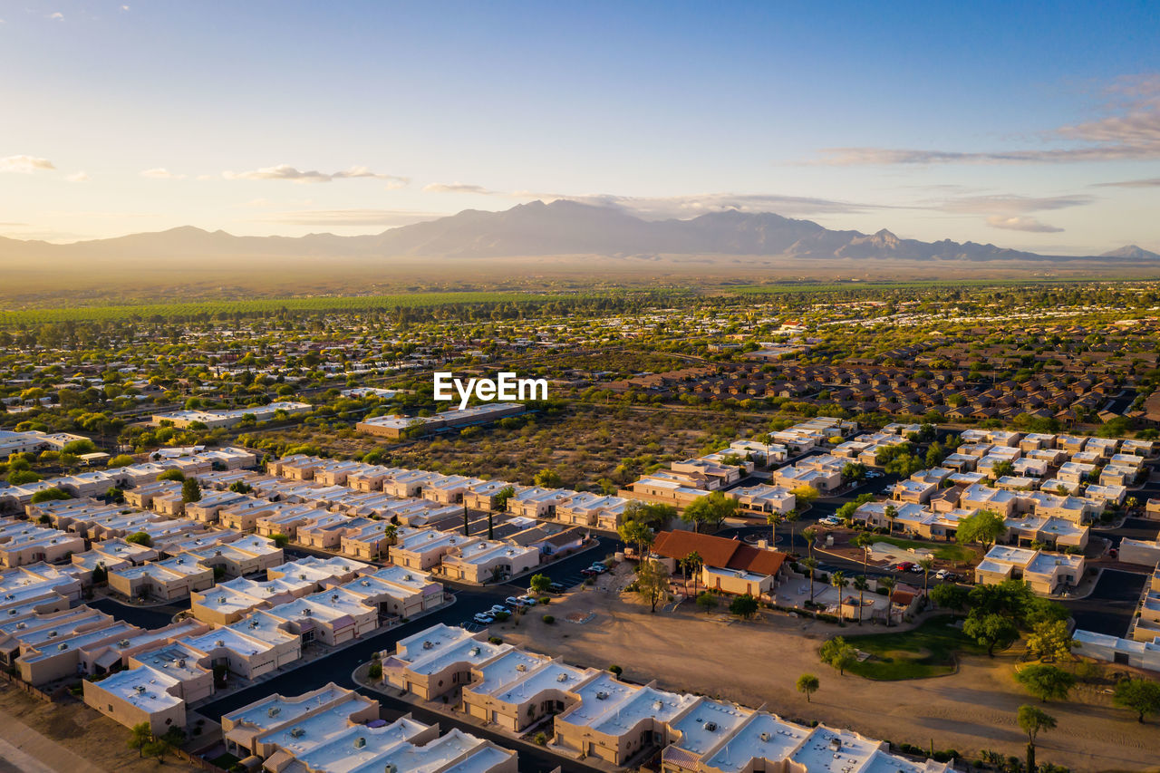 Scenic view of green valley arizona at sunrise with mountain views