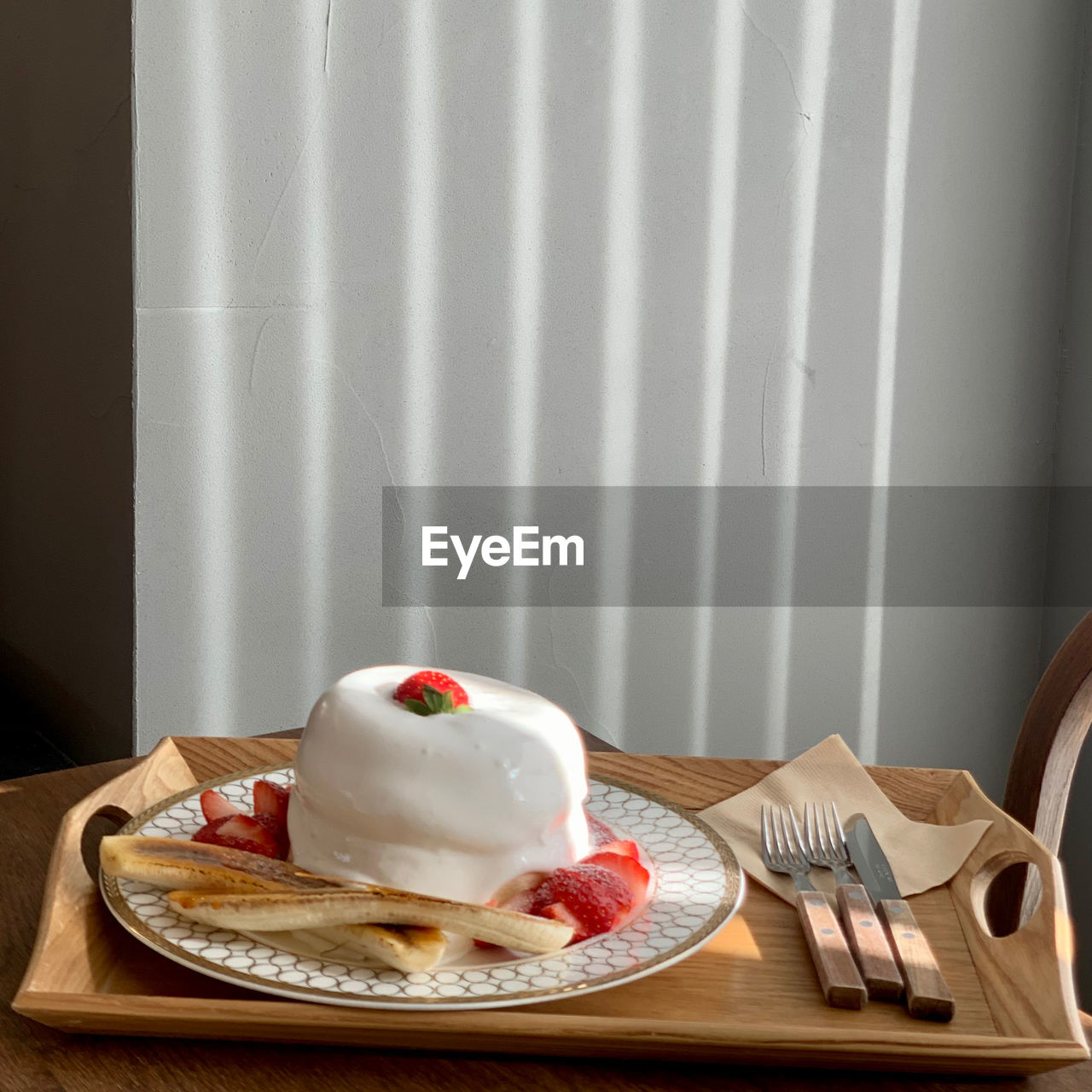 high angle view of dessert in plate on table