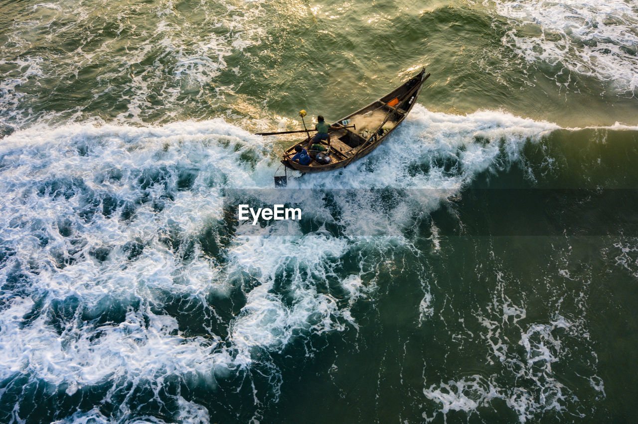 High angle view of ship on sea