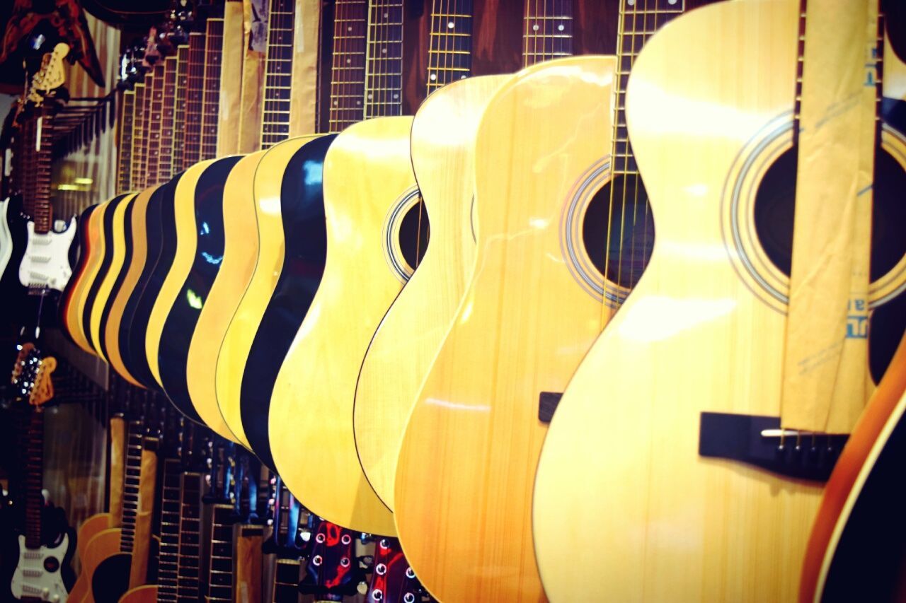 Close-up of guitars