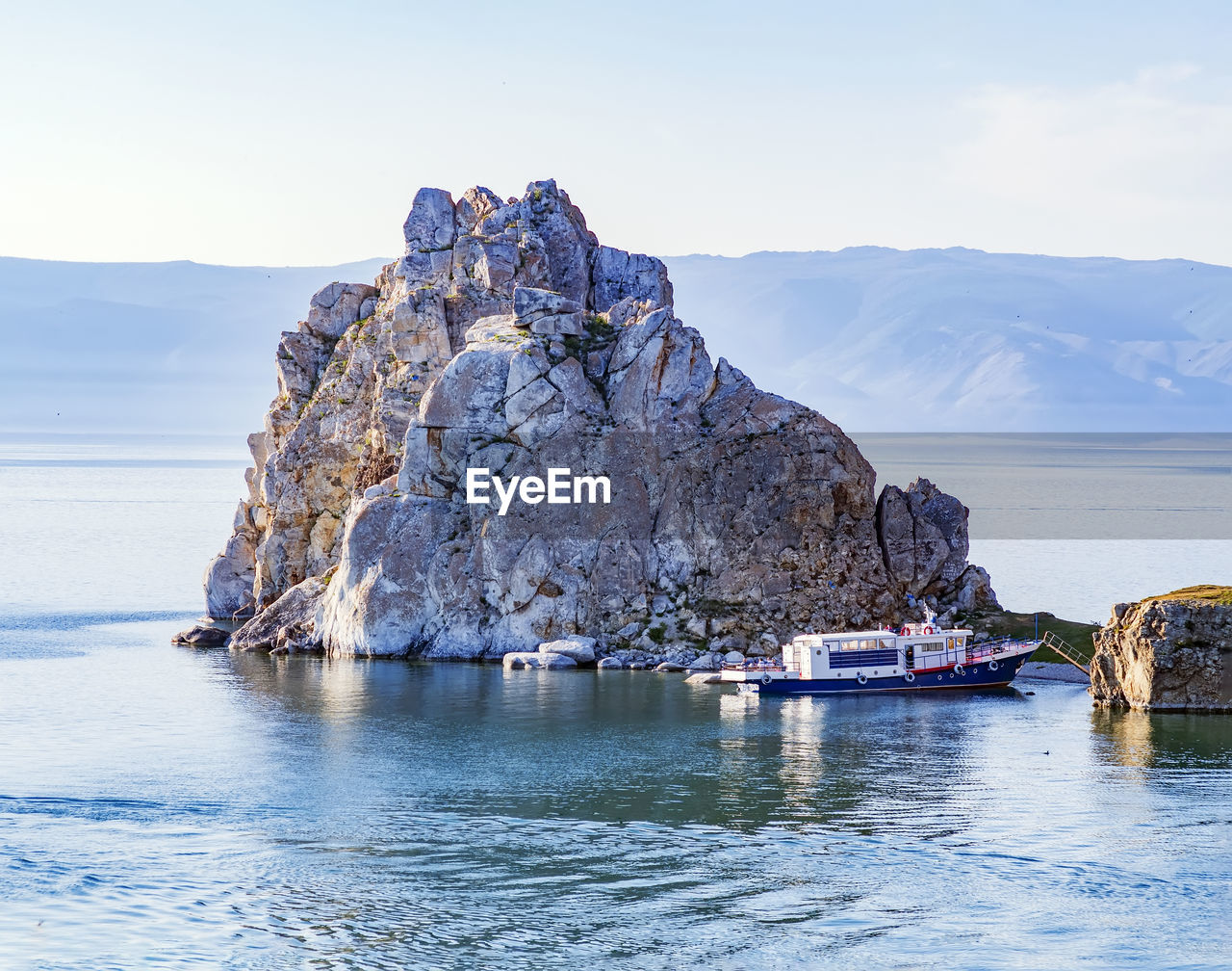 Rock of shamans near olkhon island on baikal lake.