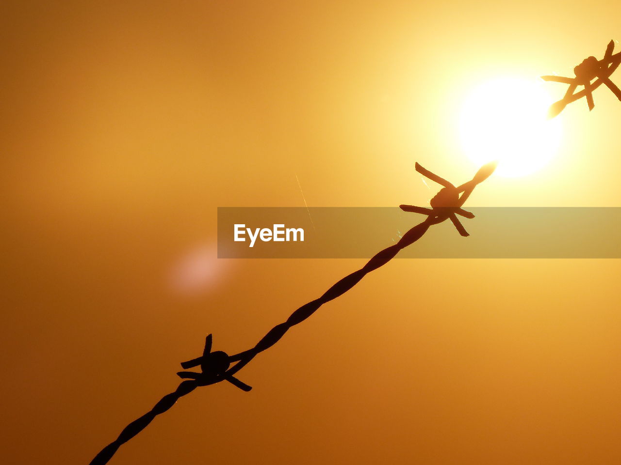 Close-up of silhouette electric wire fence against sky during sunset