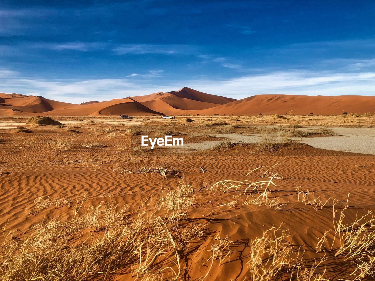 Sand dunes in desert against sky