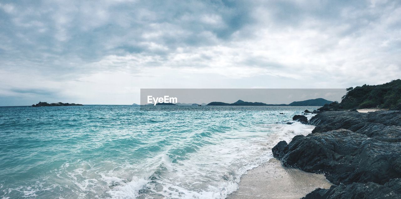 SCENIC VIEW OF ROCKS ON SEA AGAINST SKY