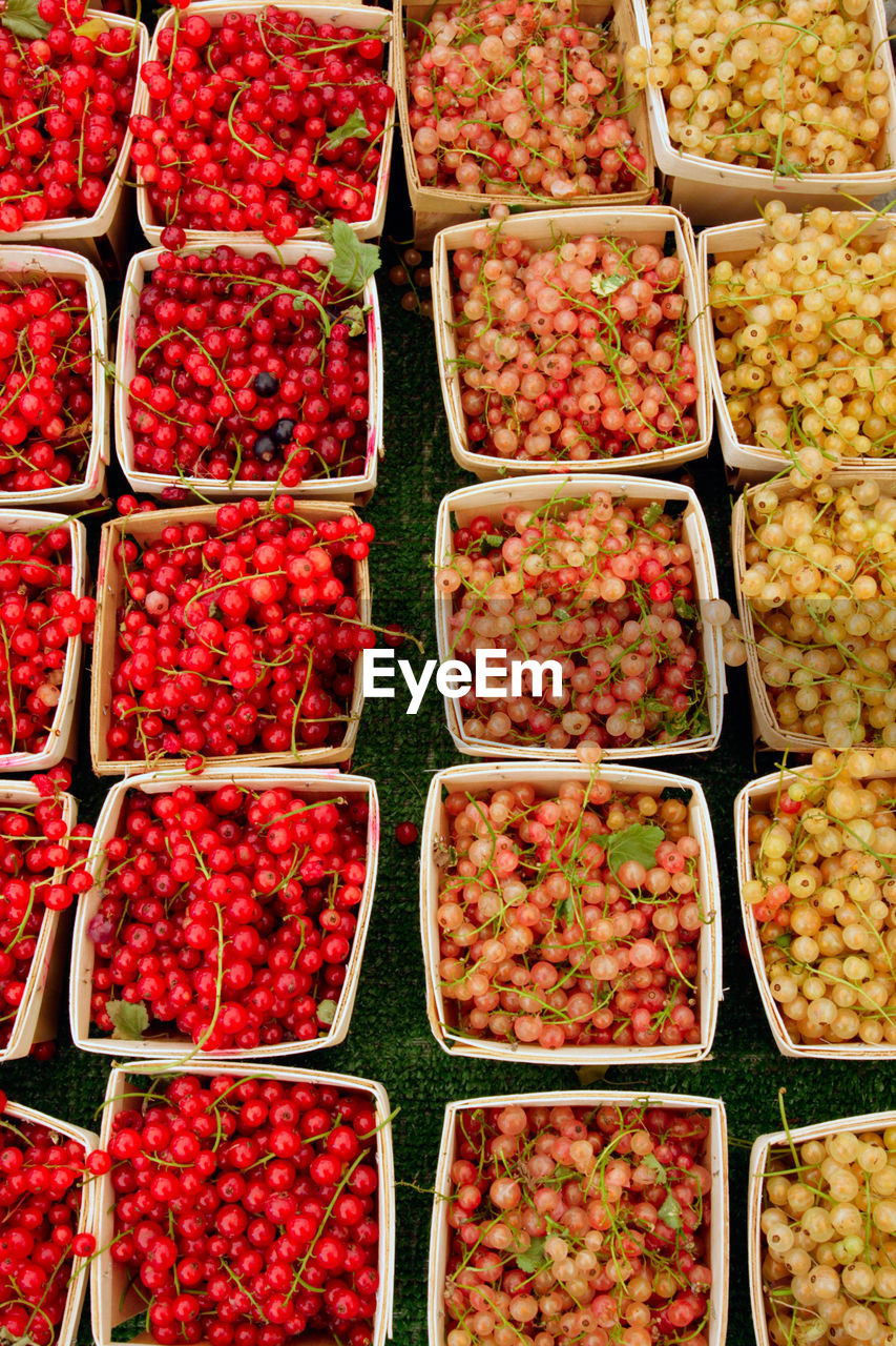 High angle view of cherries for sale at market