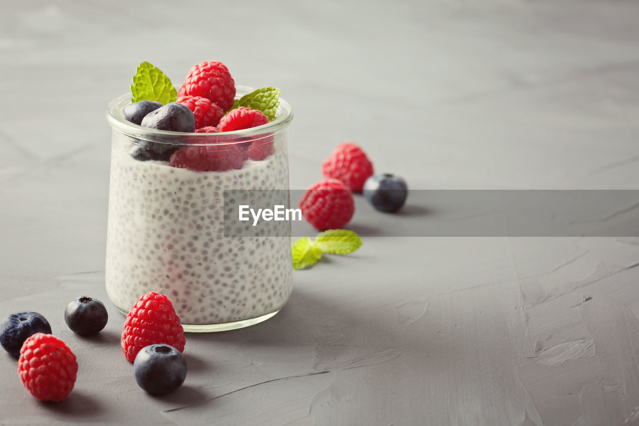Chia seeds pudding with berries