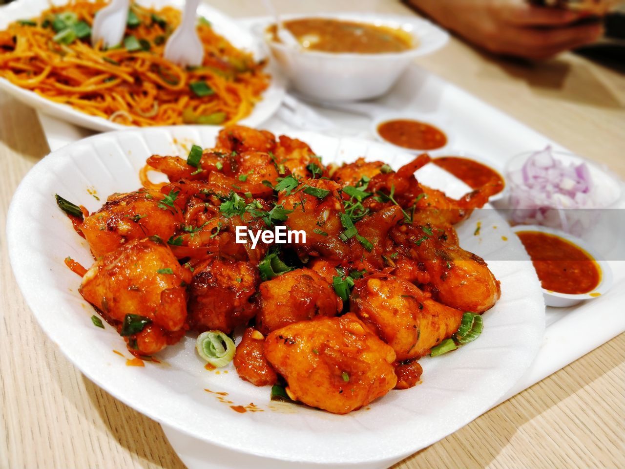 High angle view of food in plate on table