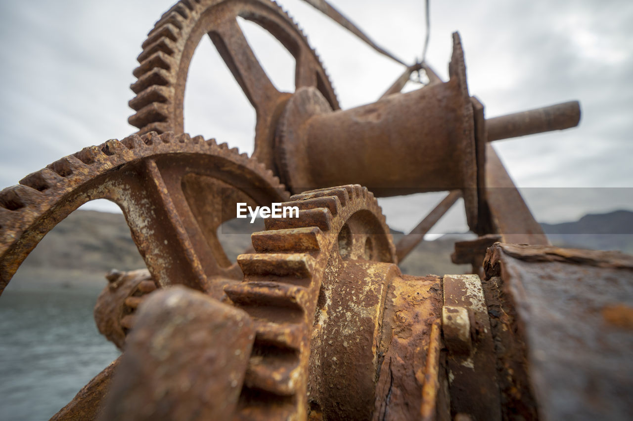 close-up of rusty machinery