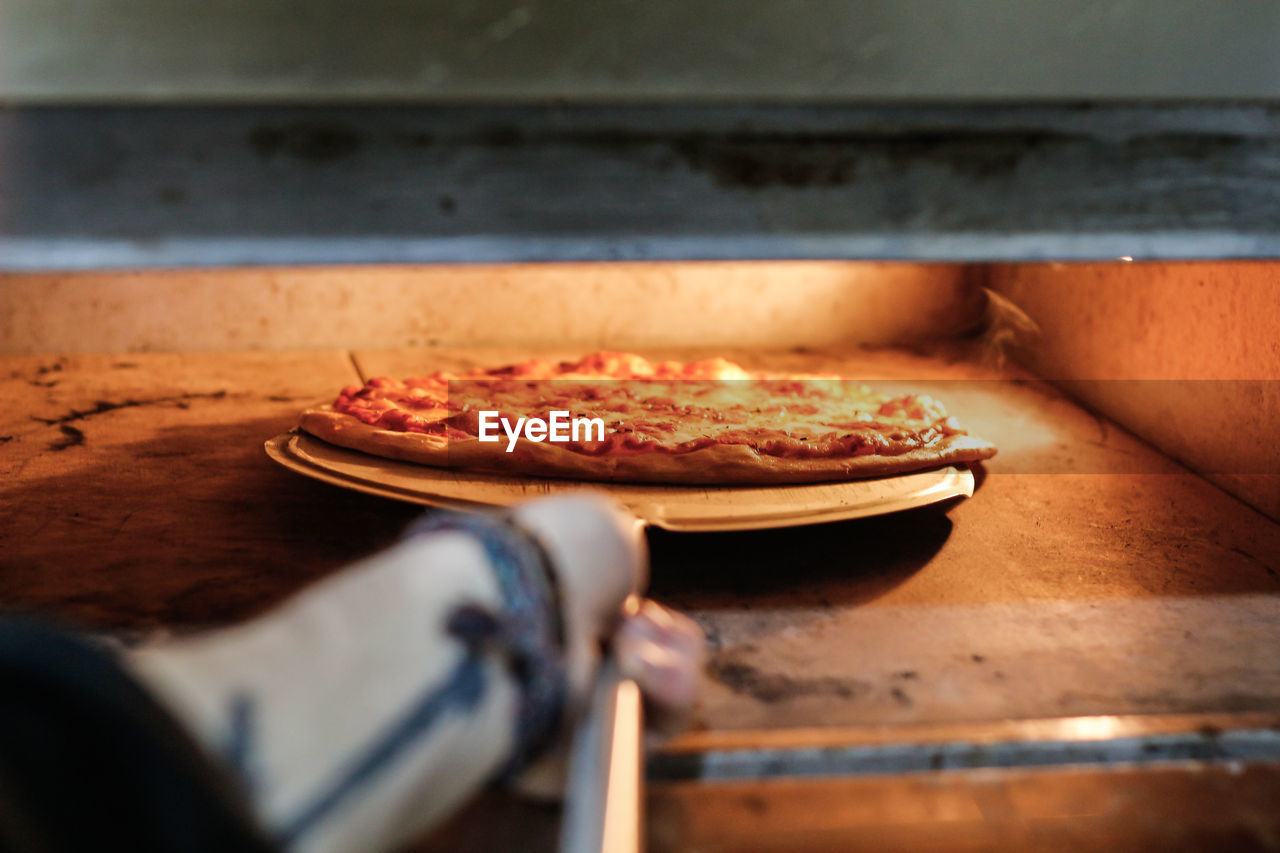 Close-up of pizza on table