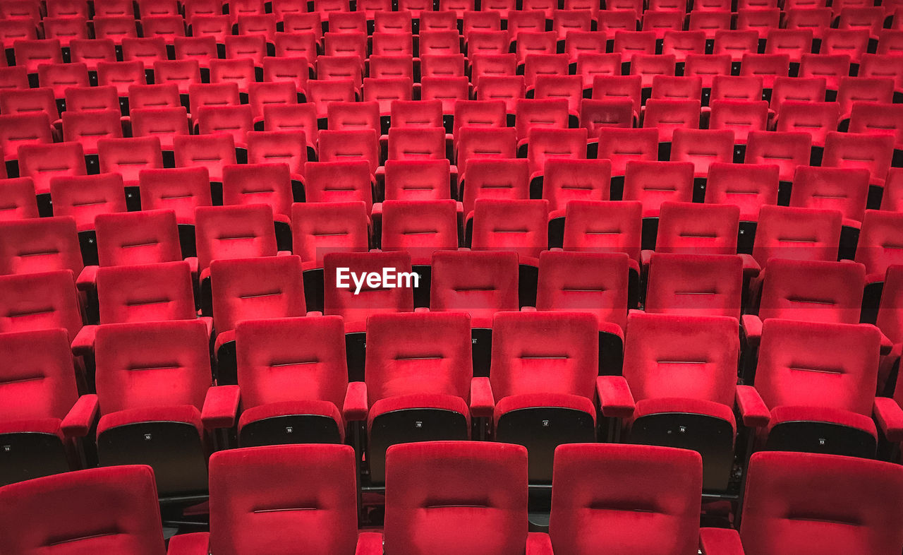 Full frame shot of empty chairs in auditorium