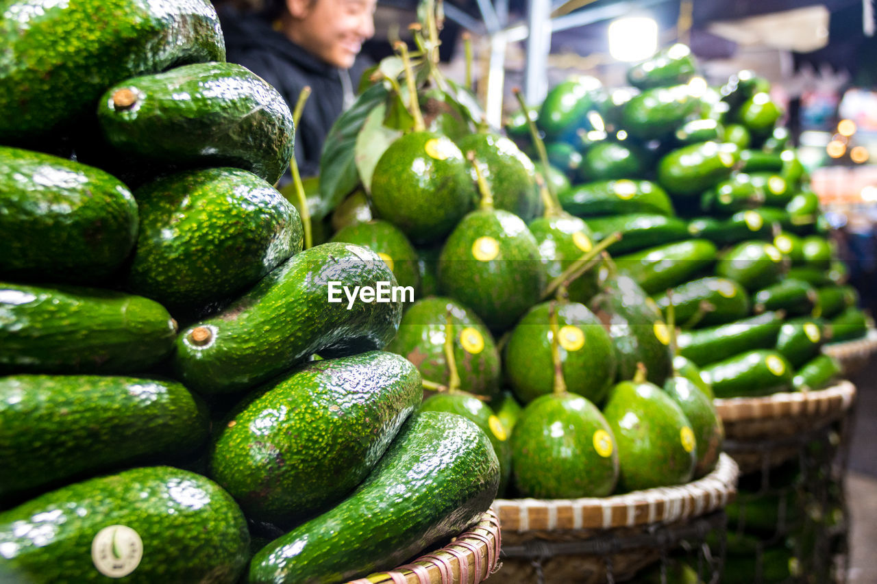 Close up of vietnamese avocados in a market