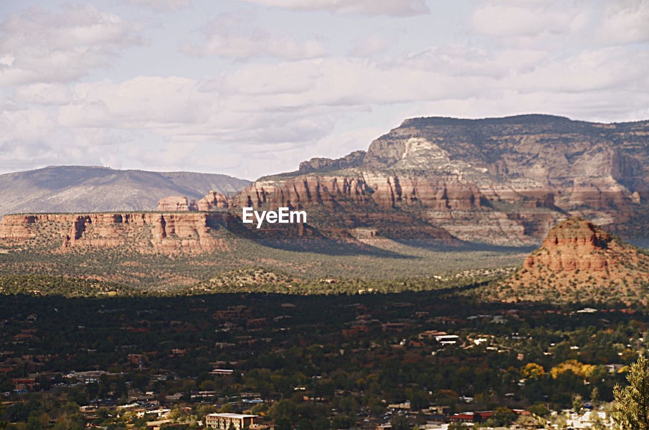 SCENIC VIEW OF MOUNTAINS AGAINST CLOUDY SKY