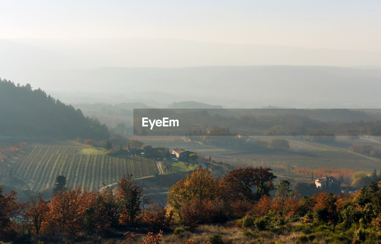 Scenic view of landscape against sky during autumn