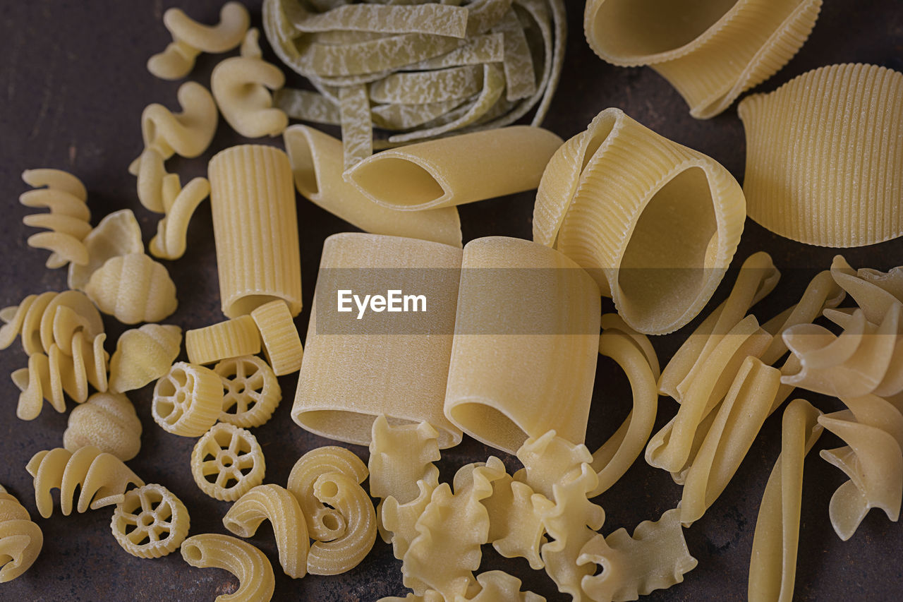 Several forms of raw pasta from above. 