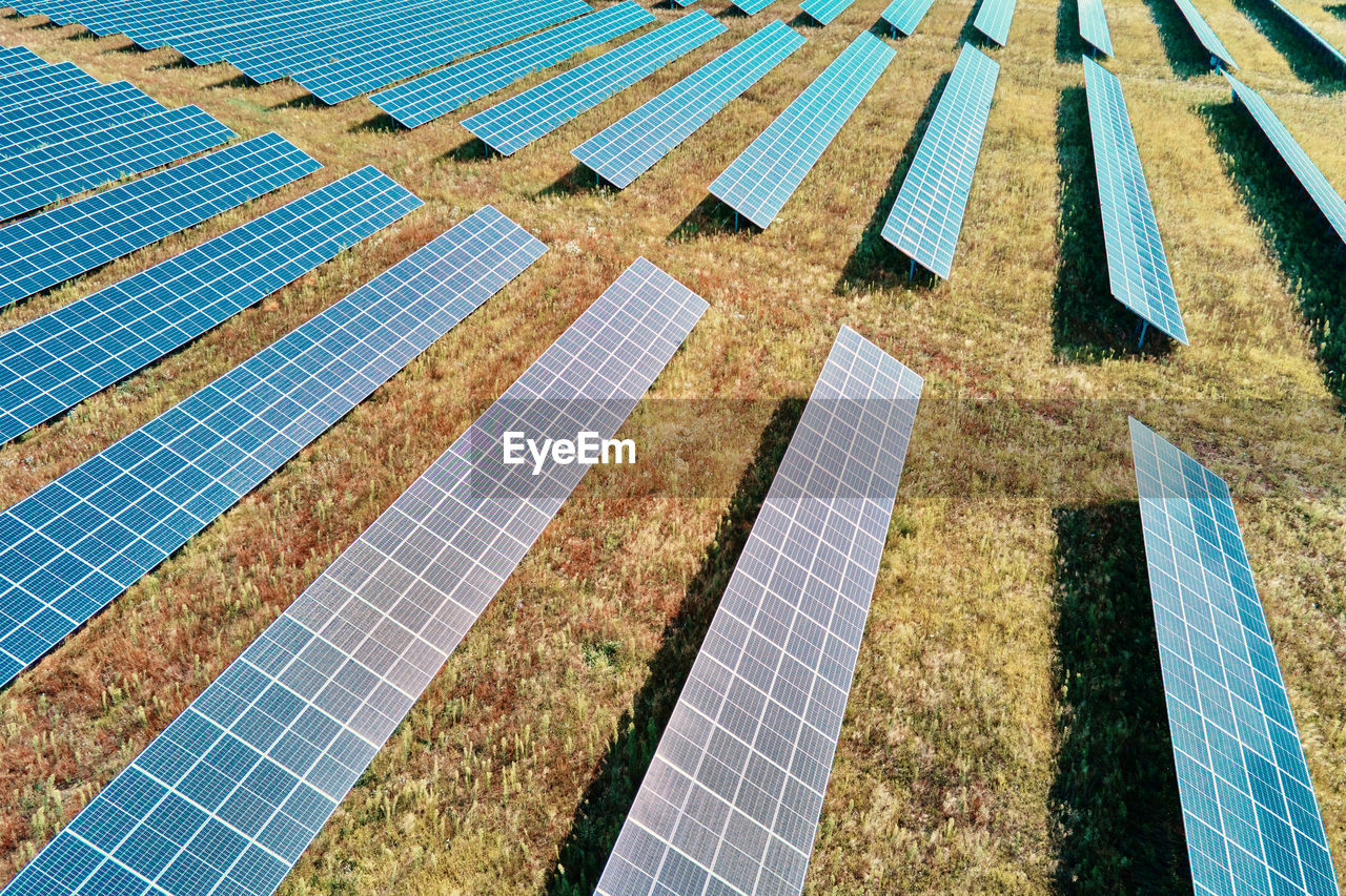 Solar panels farm in the field