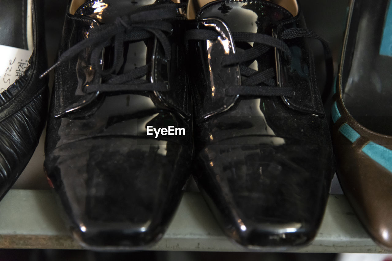HIGH ANGLE VIEW OF SHOES ON FLOOR
