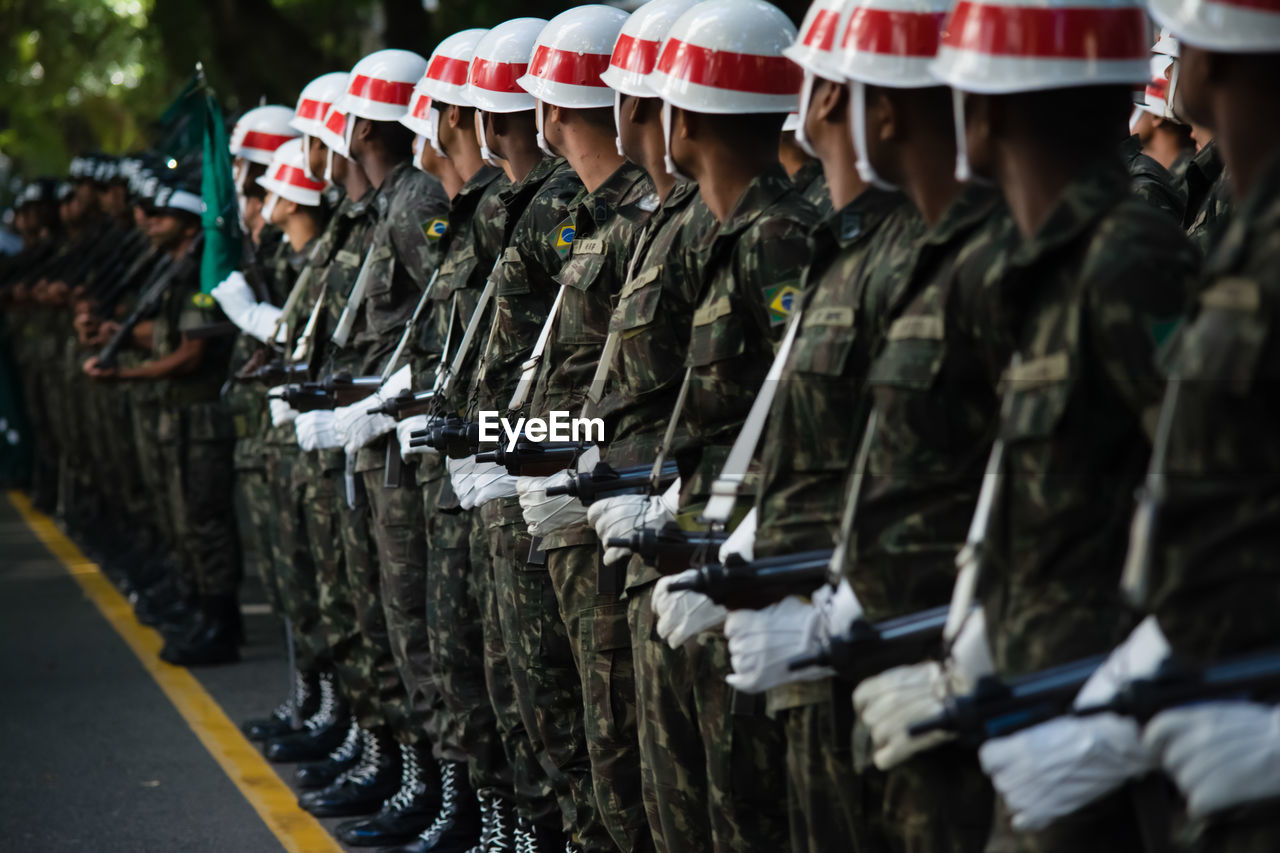 Brazilian army soldiers during military parade in celebration of brazil independence 