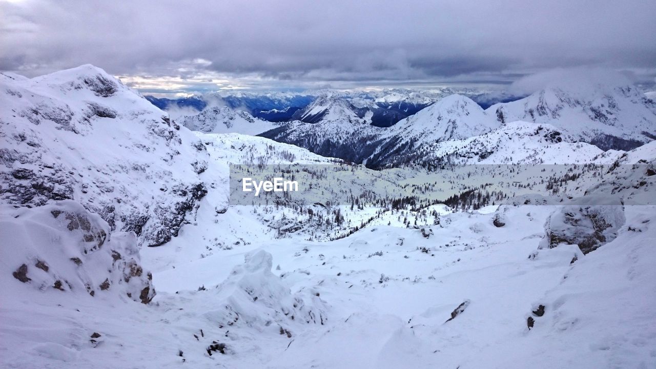 Scenic view of snow covered mountains