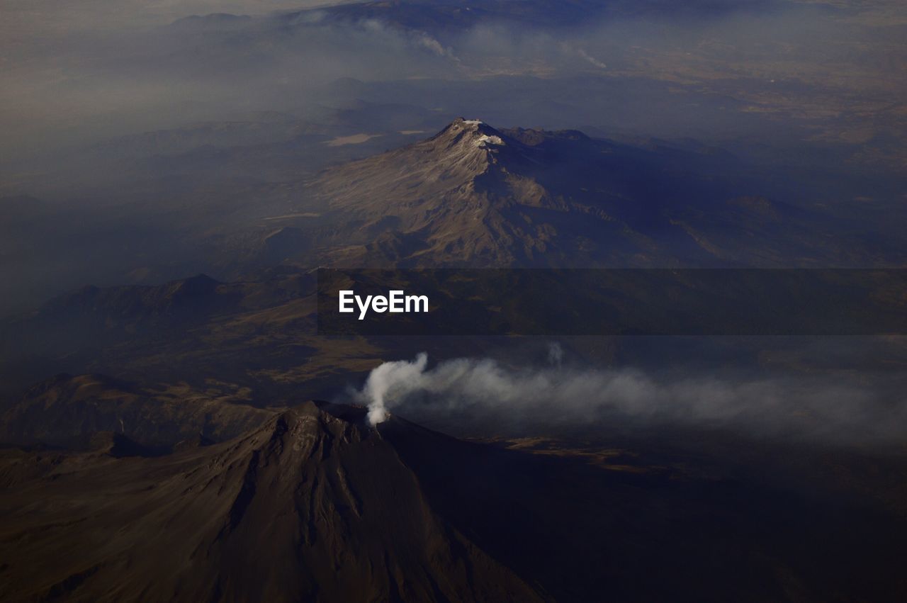 Aerial view of acitve volcano