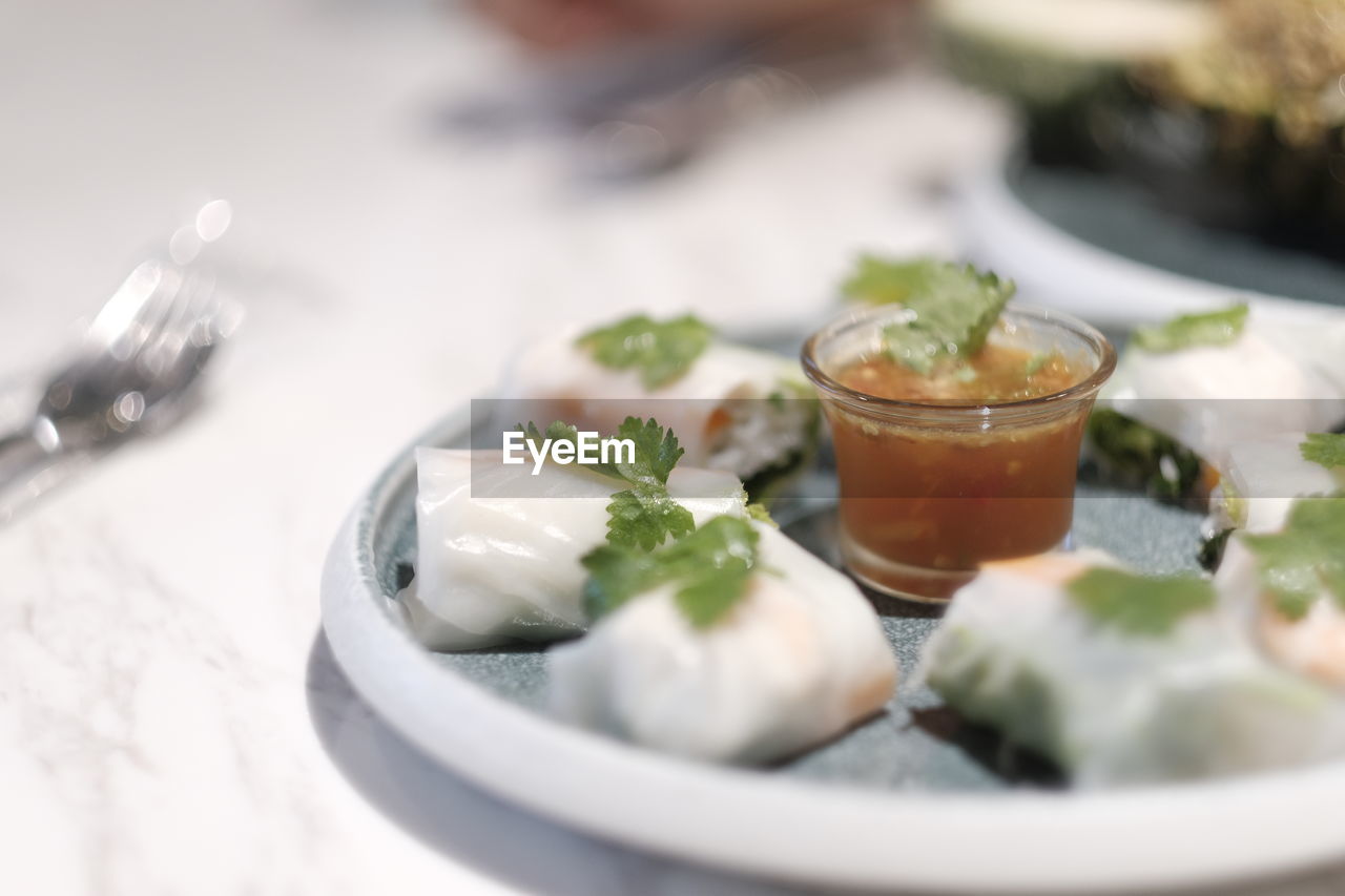 Close-up of food in plate on table