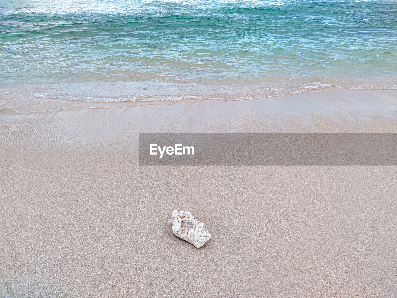 HIGH ANGLE VIEW OF PEBBLE ON BEACH