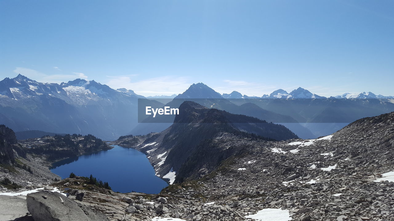 Scenic view of mountains against clear sky