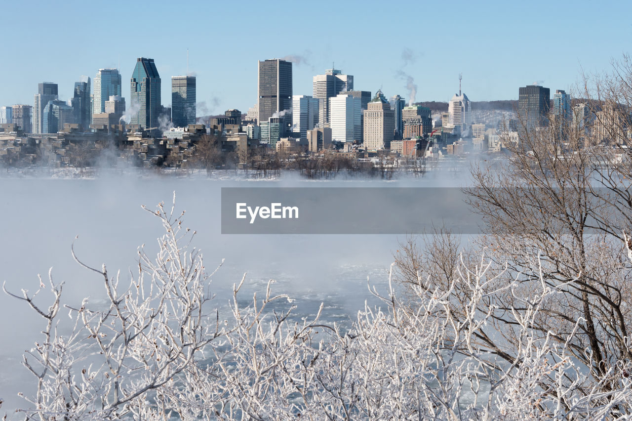 Aerial view of city during winter