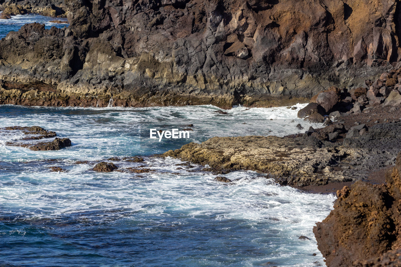 Rocky coastline los hervideros in the south west of canary island lanzarote, spain