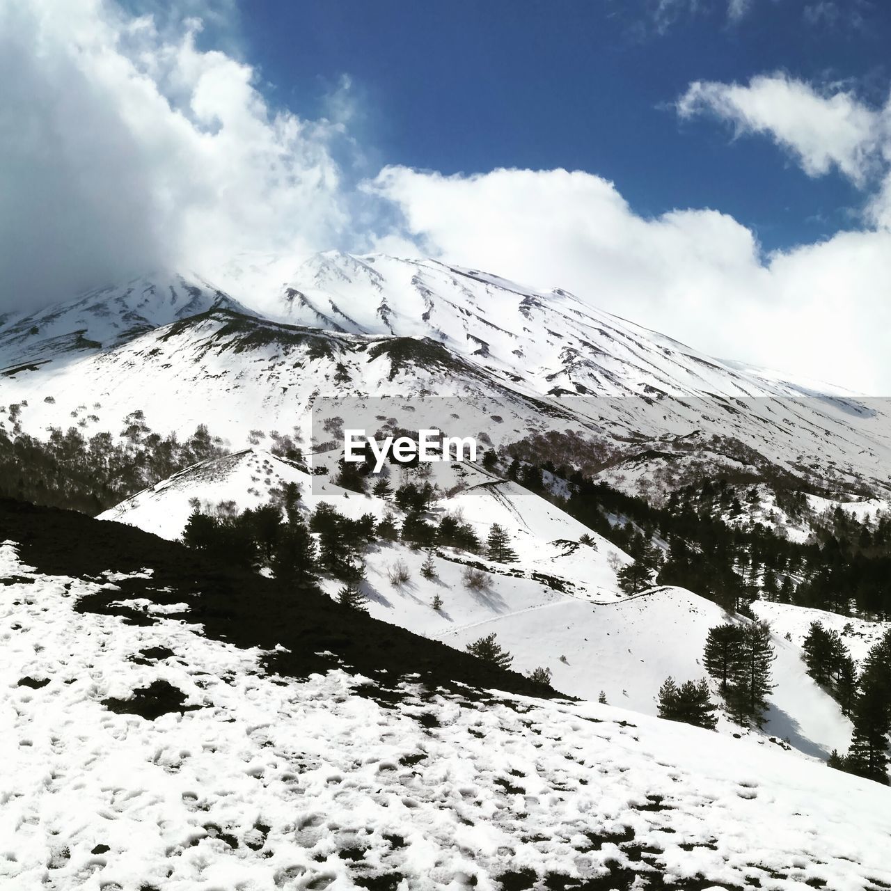 SNOW COVERED MOUNTAINS AGAINST SKY