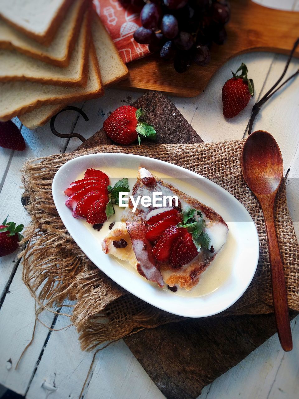 High angle view of breakfast served in plate