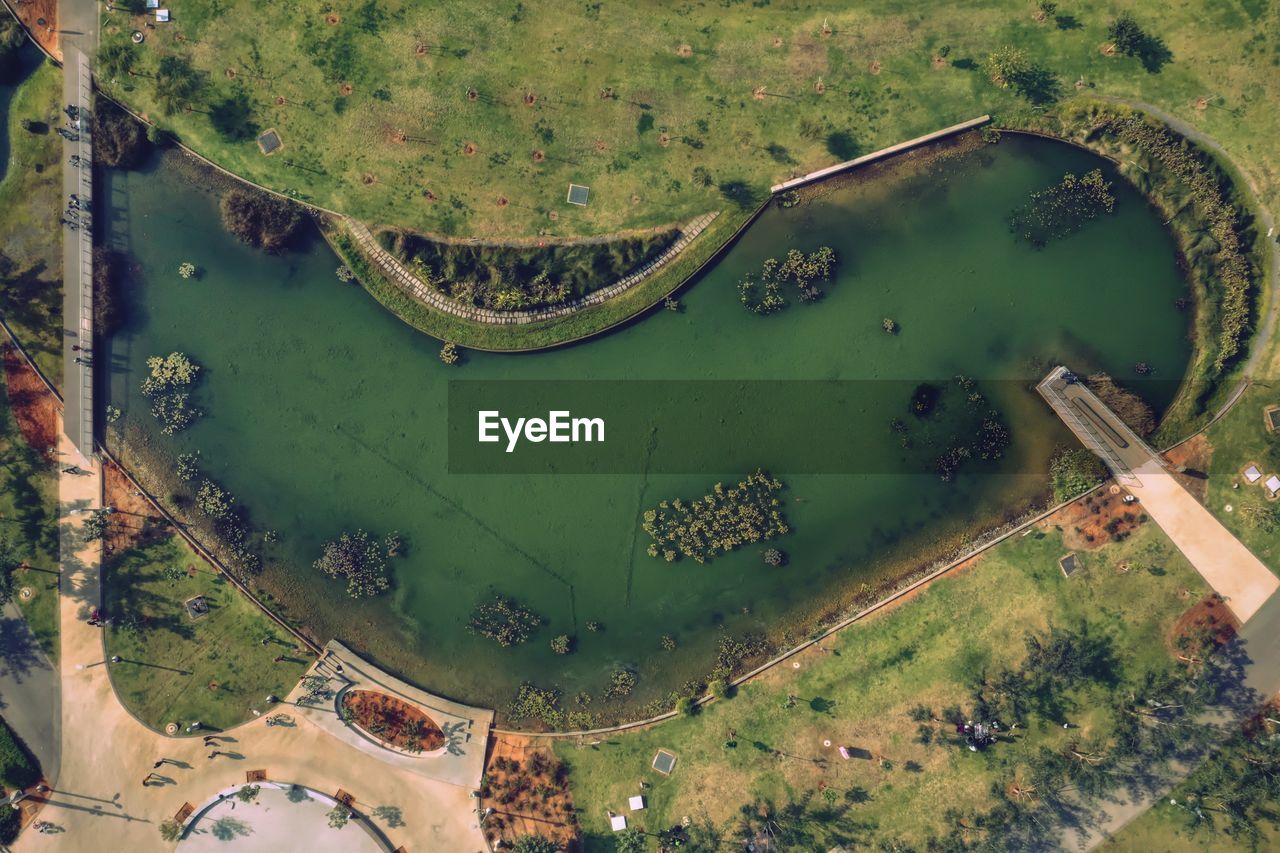 high angle view of ship in water