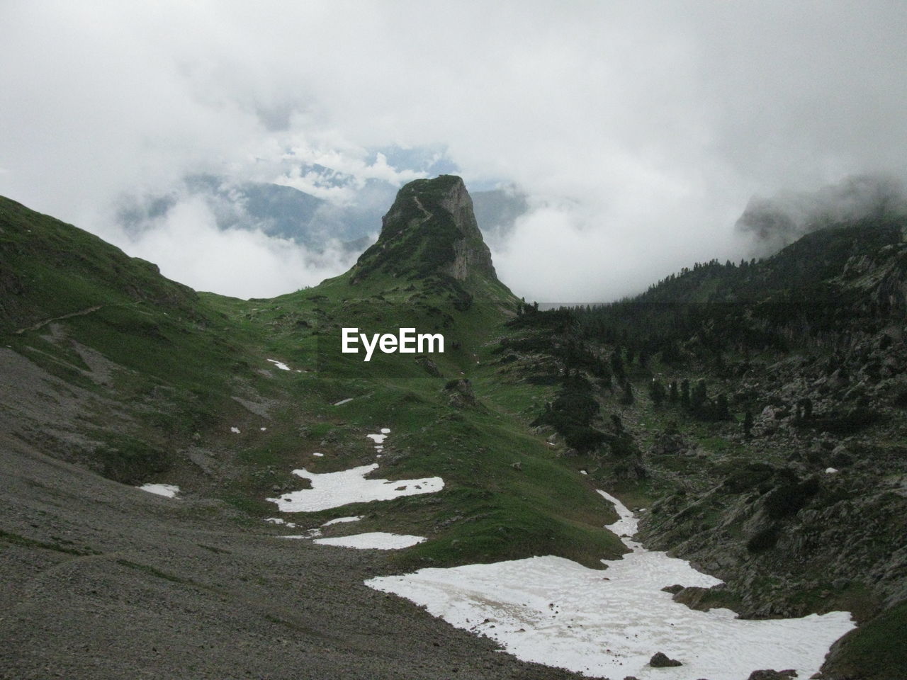 Scenic view of mountains against cloudy sky