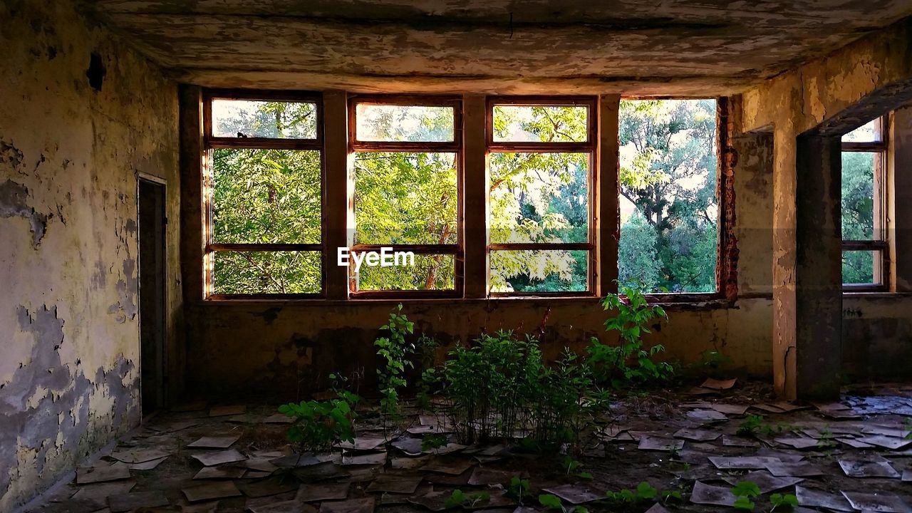 Window in old abandoned damaged house