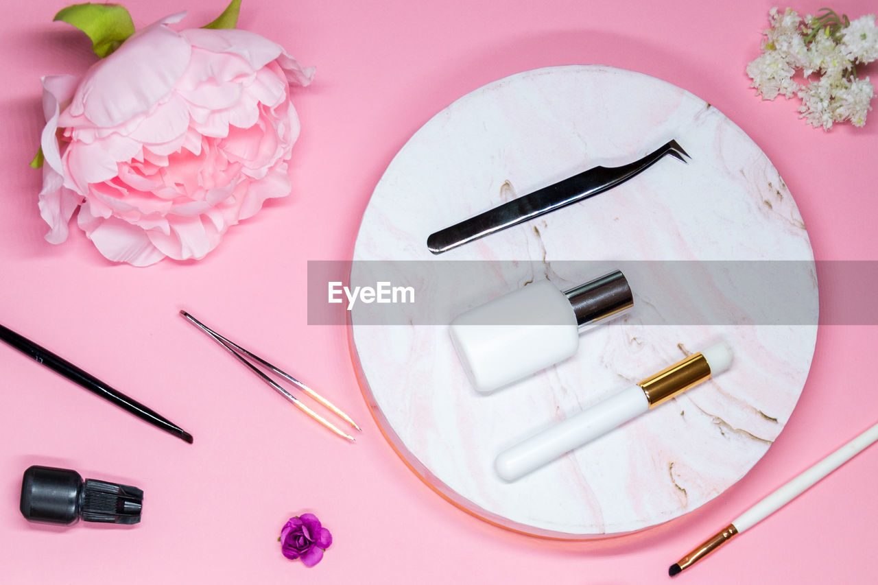 Composition of tools for eyelash extensions,copy space