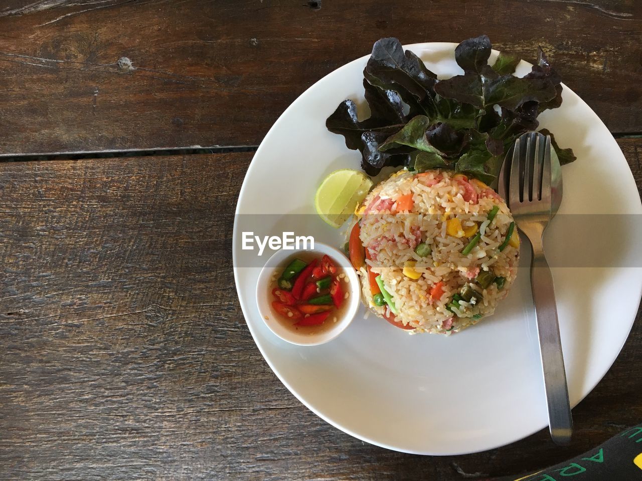 HIGH ANGLE VIEW OF FOOD SERVED IN PLATE