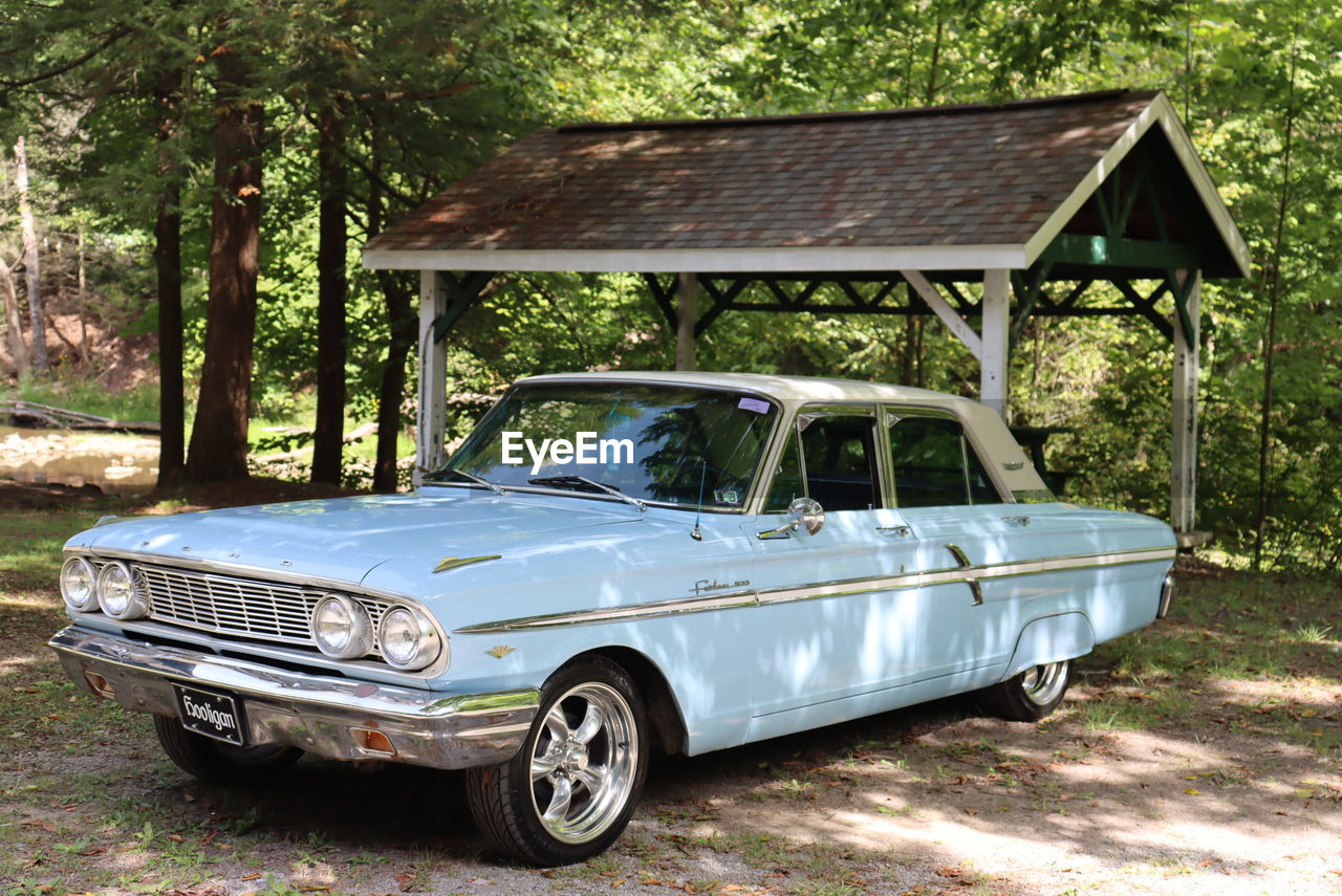 car, vehicle, mode of transportation, land vehicle, motor vehicle, transportation, tree, plant, retro styled, day, vintage car, nature, architecture, antique car, automotive exterior, luxury vehicle, built structure, no people, old, outdoors, land, building exterior, metal