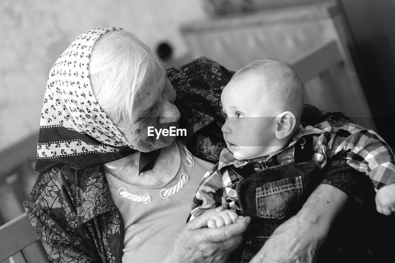 Grandmother with grandson at home