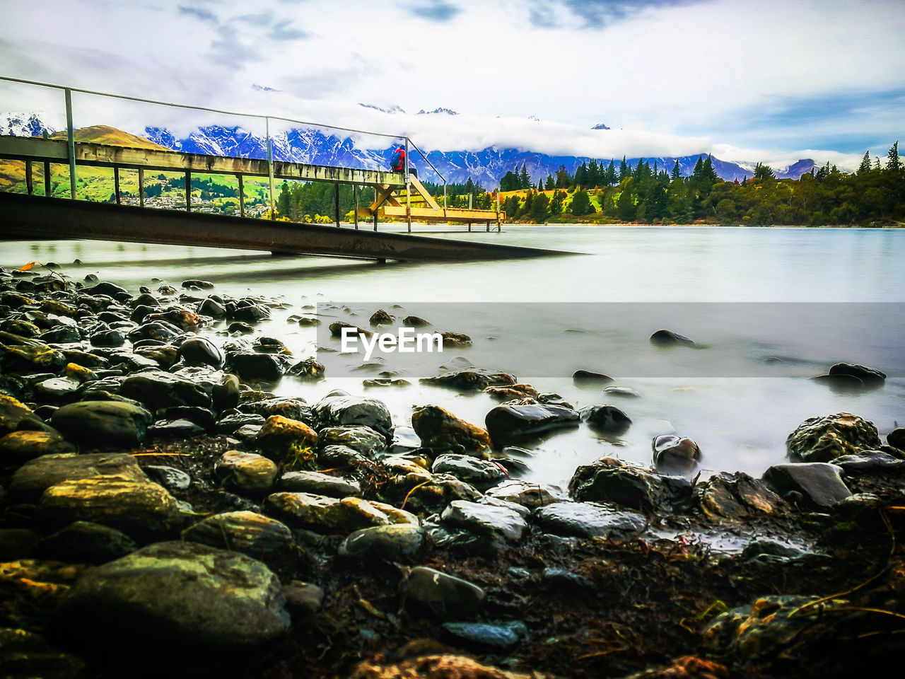 PEBBLES ON RIVER AGAINST SKY