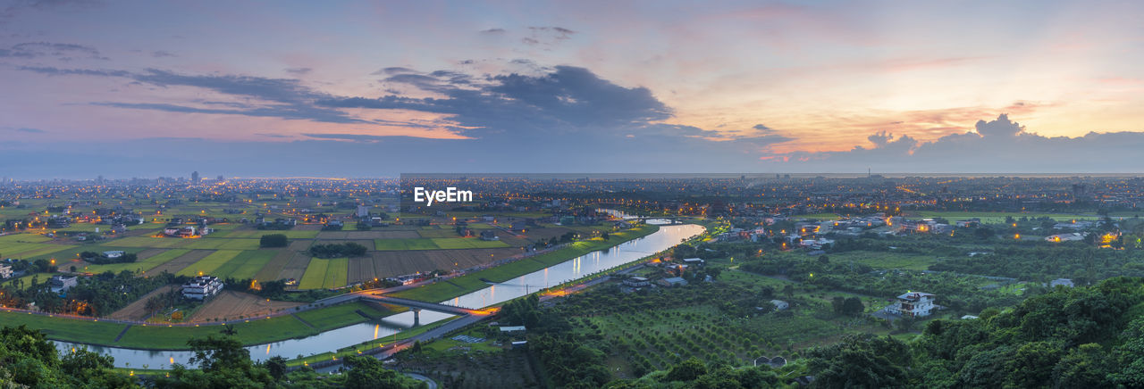 Panorama view of lanyang plain at sunrise, yilan, taiwan