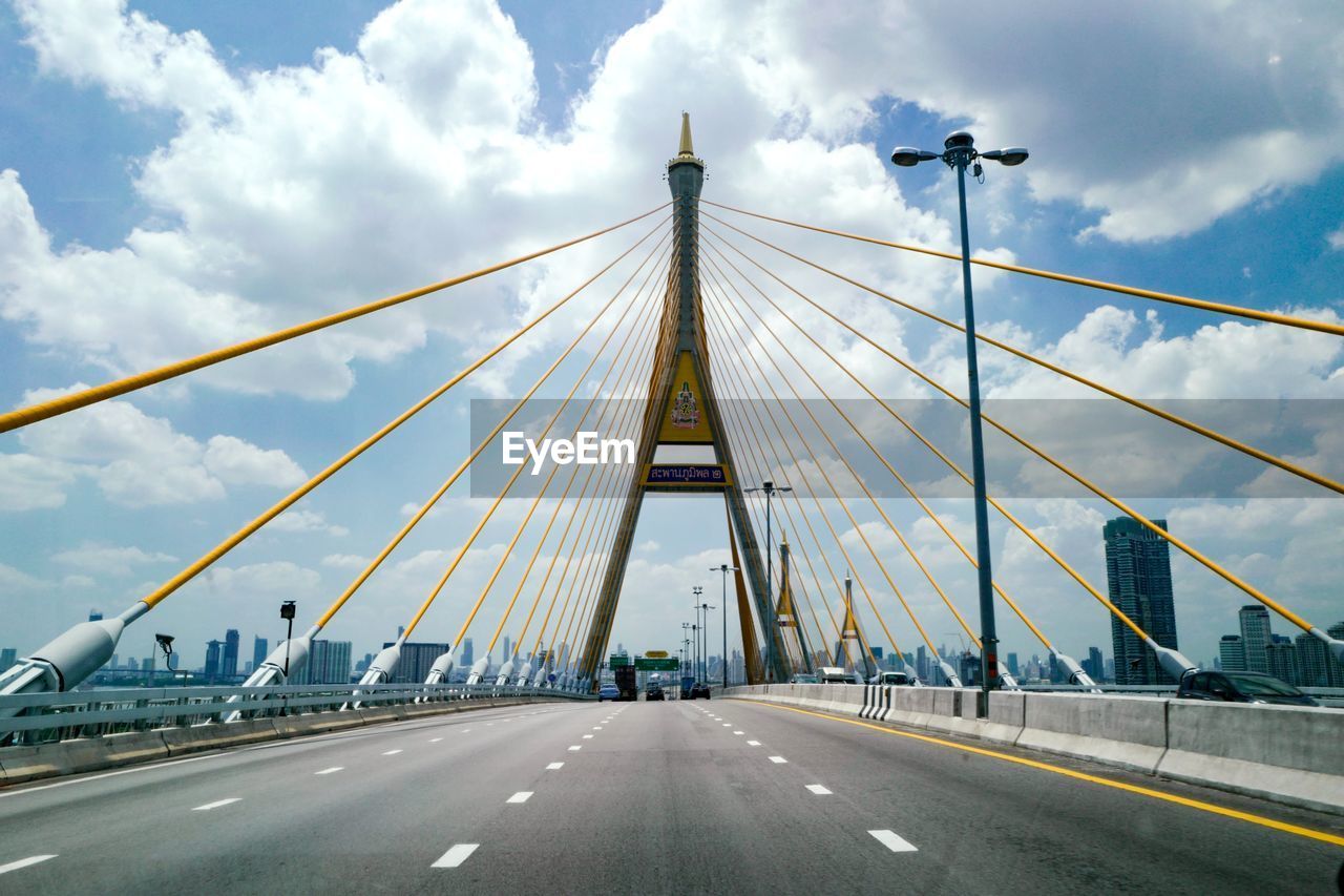 View of suspension bridge against sky