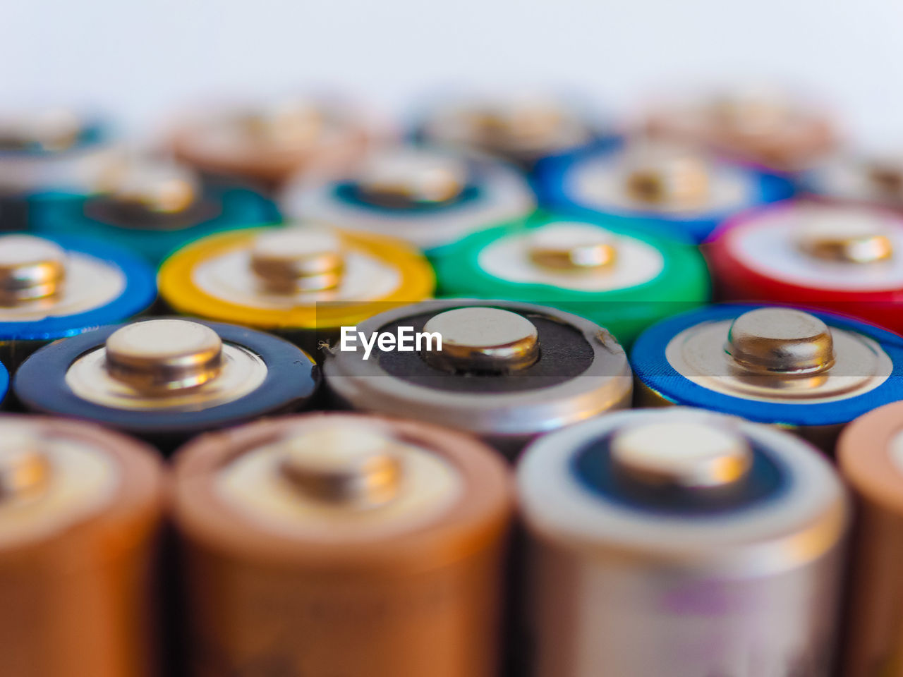 Full frame shot of multi colored batteries